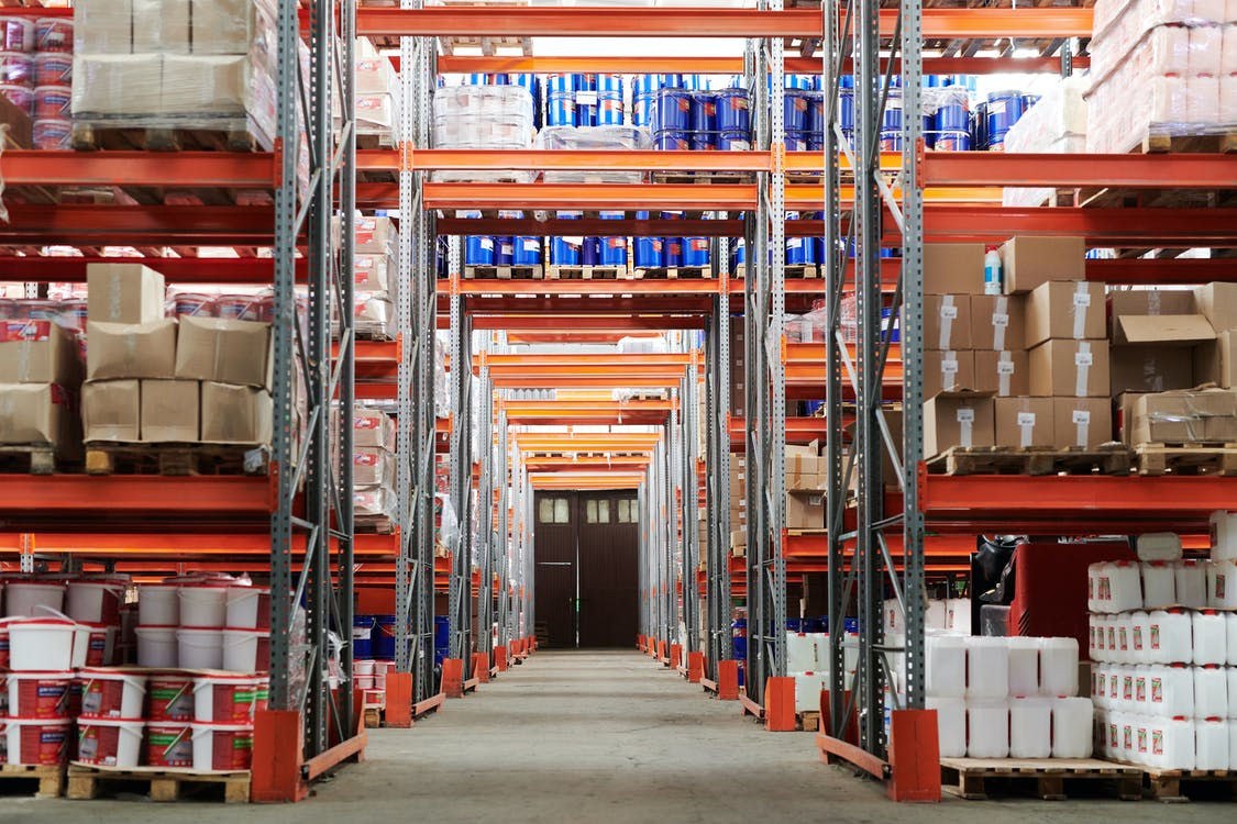 Well-organized warehouse shelves