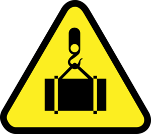 An animated graphic of a rigging equipment warning sign