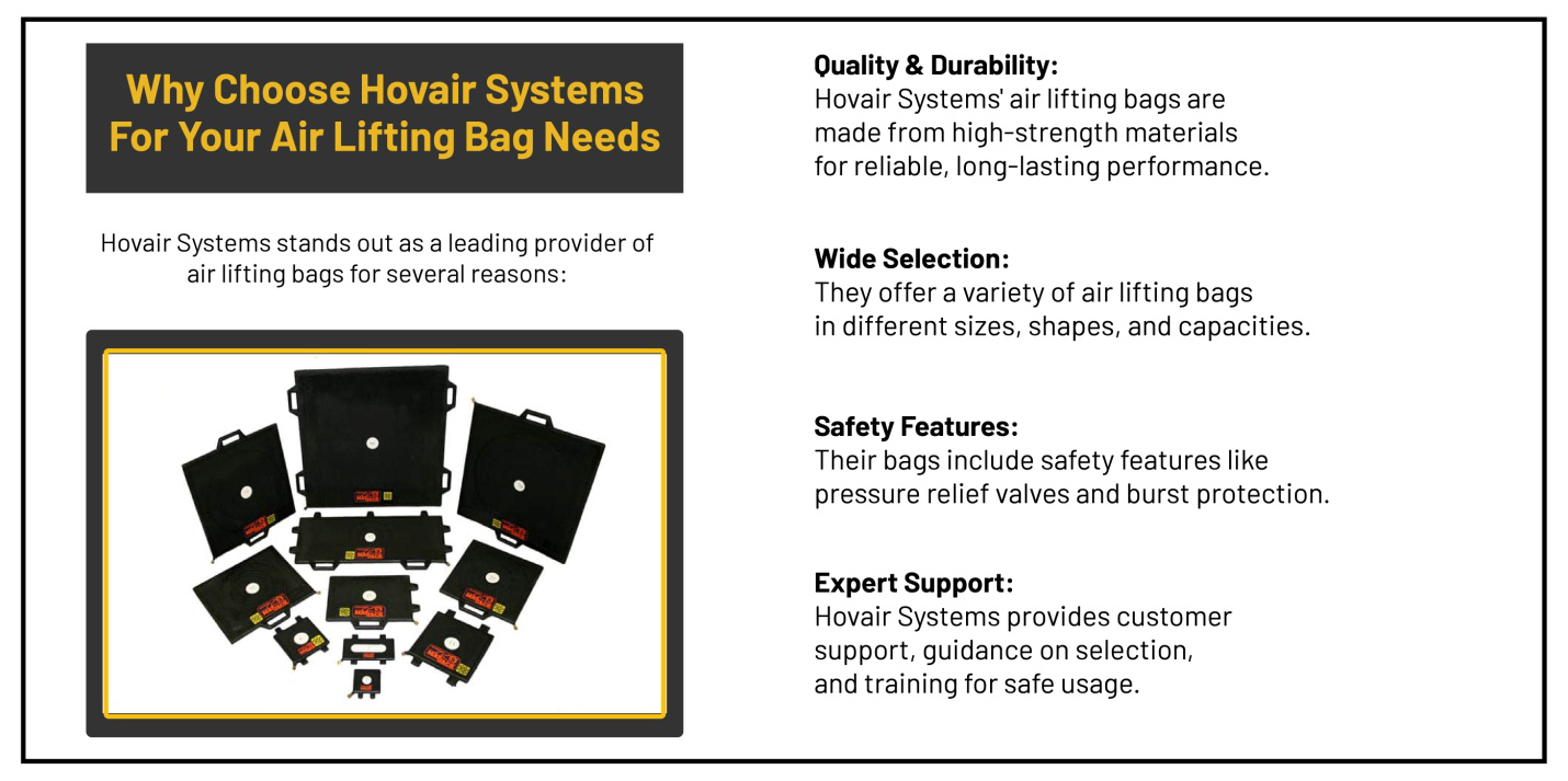 An infographic explaining why you should choose Hovair Systems for your air lifting bag needs
