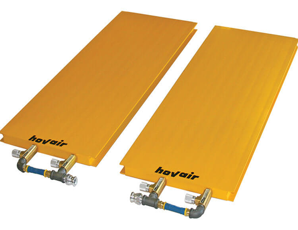 Two Hovair air beams, highlighting their slim profile and durable construction for efficient material handling.