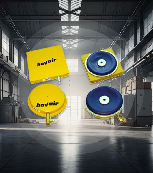 A variety of Hovair air bearings in different shapes and sizes showcasing their versatility for diverse applications.