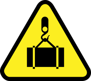 An animated graphic of a rigging equipment warning sign