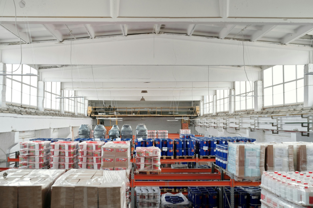 A warehouse with a lot of goods