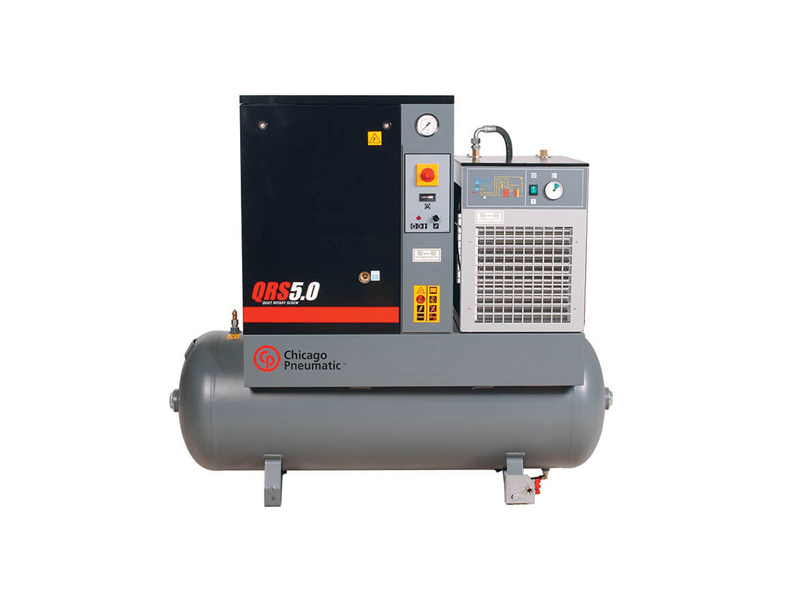 A Chicago Pneumatic QRS 5.0 rotary screw air compressor, shown in profile against a white background.
